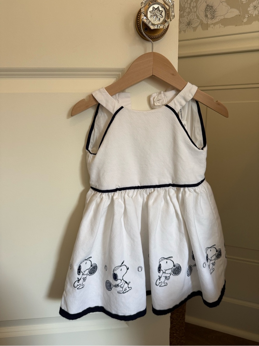 Janie and Jack White Sleeveless Dress with Black Trim and Snoopy Tennis Motif
